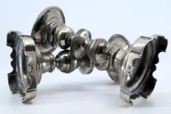 Pamono Low Silver Candlesticks with Turned Stems and Friezes on the Cut-Out Bases, Set of 2><noscript><img width=