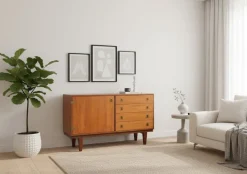 Pamono Low Teak Sideboard with Brass Handles by Peter Løvig Nielsen, 1960s> Sideboards & Buffets