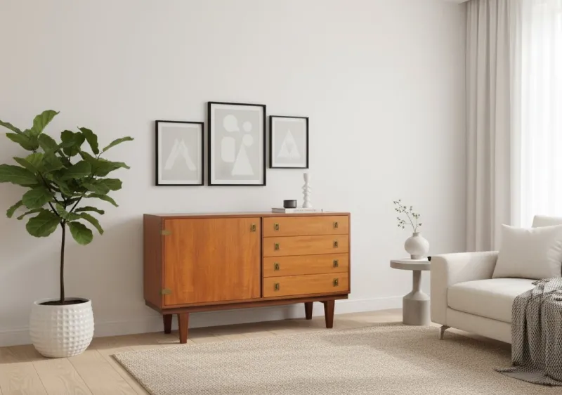 Pamono Low Teak Sideboard with Brass Handles by Peter Løvig Nielsen, 1960s> Sideboards & Buffets