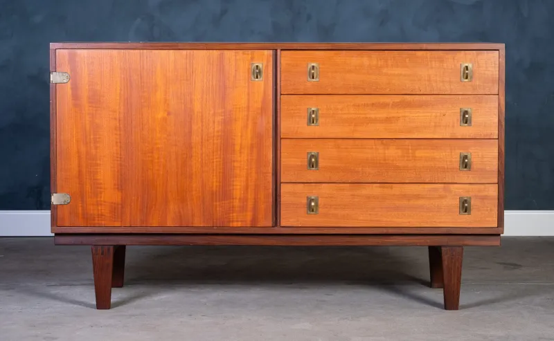 Pamono Low Teak Sideboard with Brass Handles by Peter Løvig Nielsen, 1960s> Sideboards & Buffets