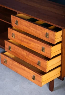 Pamono Low Teak Sideboard with Brass Handles by Peter Løvig Nielsen, 1960s><noscript><img width=