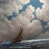 Pamono Lucien Boulnois, Sailing Ship in the Moonlight, 1890s, Oil on Canvas, Framed