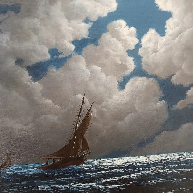 Pamono Lucien Boulnois, Sailing Ship in the Moonlight, 1890s, Oil on Canvas, Framed