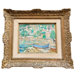Clearance Pamono Lucien Genin, Port of Villefranche Sur Mer, Watercolor, Mid-20th Century, Framed