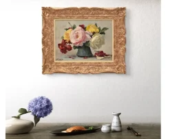 Pamono Lucien Gilbert Darpy, Small Rose Flowers, Oil on Canvas, 20th Century, Framed> Art Deco