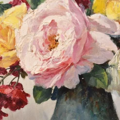 Pamono Lucien Gilbert Darpy, Small Rose Flowers, Oil on Canvas, 20th Century, Framed><noscript><img width=