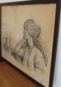 Pamono Lucien Jonas, Coal Miner's Wife, Charcoal Drawing, 1934, Framed><noscript><img width=