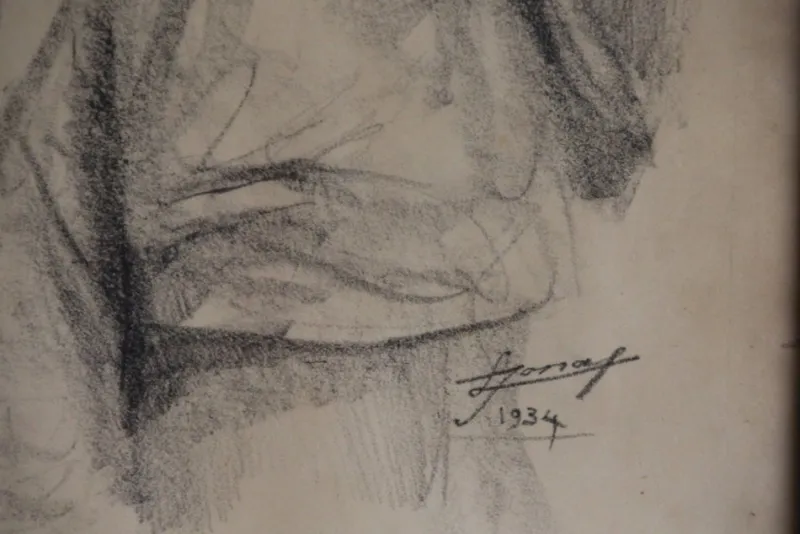 Pamono Lucien Jonas, Coal Miner's Wife, Charcoal Drawing, 1934, Framed> Old Masters|Classical