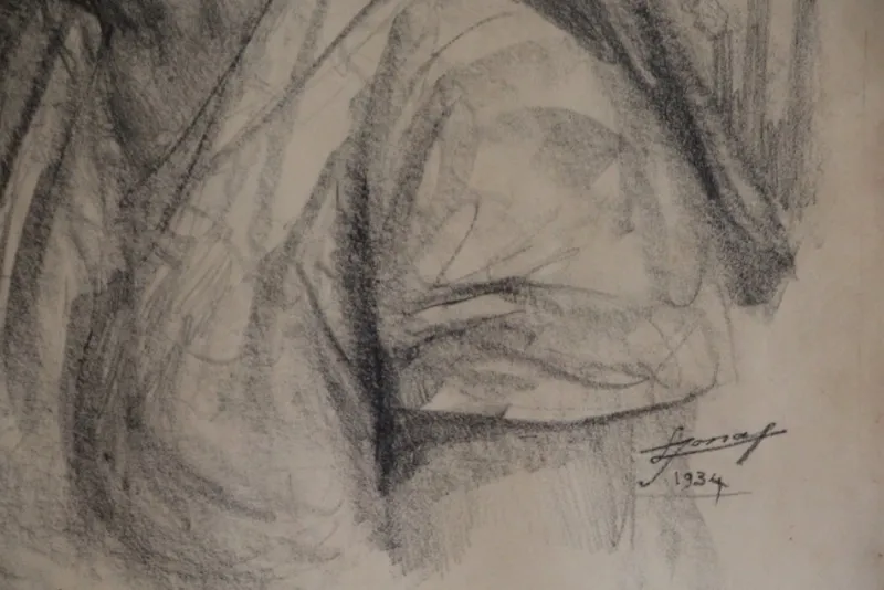 Pamono Lucien Jonas, Coal Miner's Wife, Charcoal Drawing, 1934, Framed> Old Masters|Classical