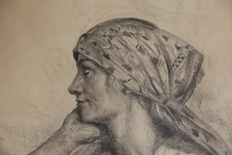 Pamono Lucien Jonas, Coal Miner's Wife, Charcoal Drawing, 1934, Framed> Old Masters|Classical