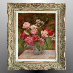 Discount Pamono Lucien Mignon, Impressionist Bouquet of Roses, 1930, Oil on Canvas, Framed