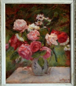 Discount Pamono Lucien Mignon, Impressionist Bouquet of Roses, 1930, Oil on Canvas, Framed