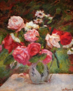 Discount Pamono Lucien Mignon, Impressionist Bouquet of Roses, 1930, Oil on Canvas, Framed