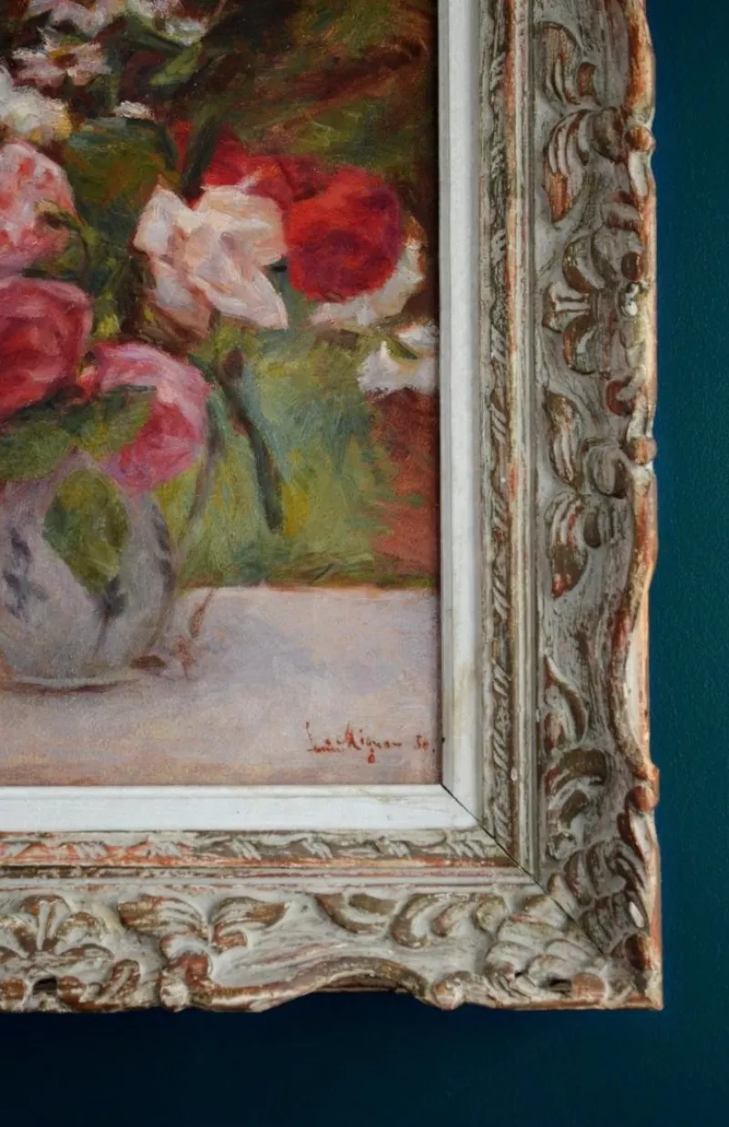 Discount Pamono Lucien Mignon, Impressionist Bouquet of Roses, 1930, Oil on Canvas, Framed