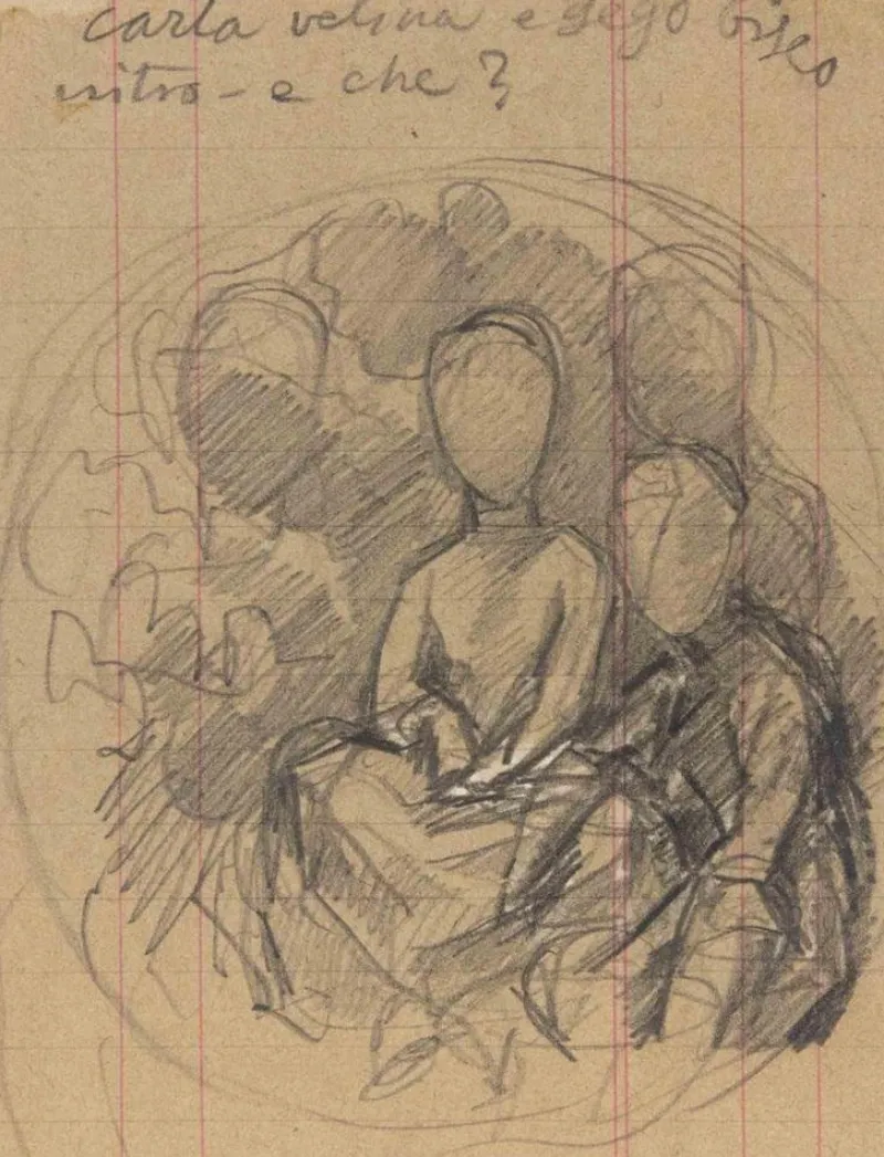 Pamono Luigi Galli, Figures, Pencil Drawing, Late 19th Century> Work On Paper