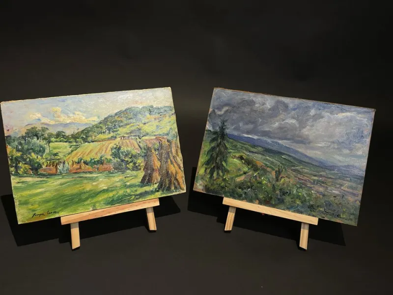 Pamono Luigi Scarpa Croce, Landscapes, Late 1950s, Oil on Board Paintings, Set of 2> Impressionist