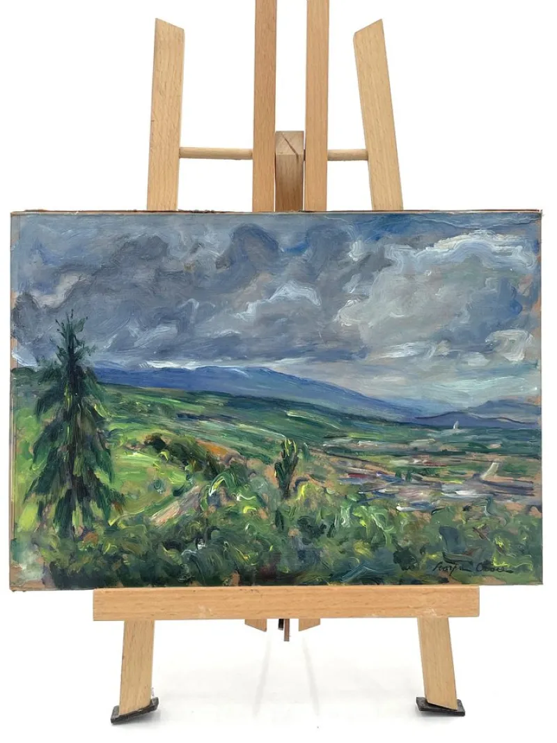 Pamono Luigi Scarpa Croce, Landscapes, Late 1950s, Oil on Board Paintings, Set of 2> Impressionist
