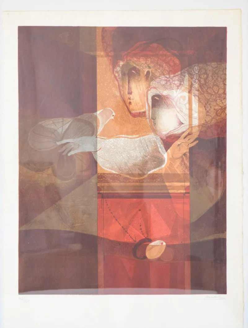 Best Pamono Àlvar Suñol Munoz-Ramos, Surrealist Scene, 1978, Lithograph on Paper, Framed
