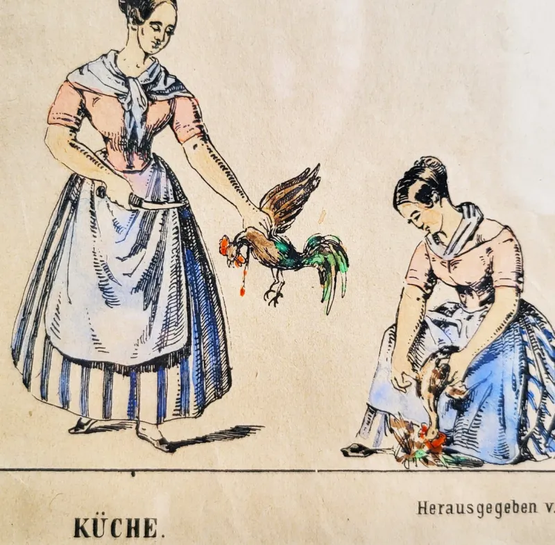 Pamono M. Tretsensky, Kitchen Scenes, Vienna, Colored Engravings, Set of 2> Prints & Multiples