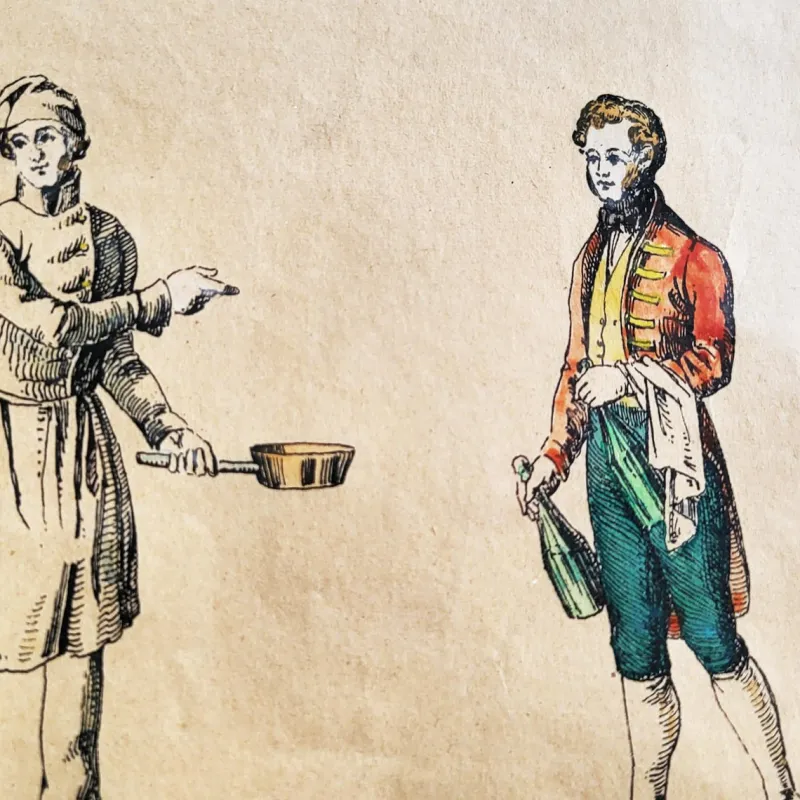Pamono M. Tretsensky, Kitchen Scenes, Vienna, Colored Engravings, Set of 2> Prints & Multiples