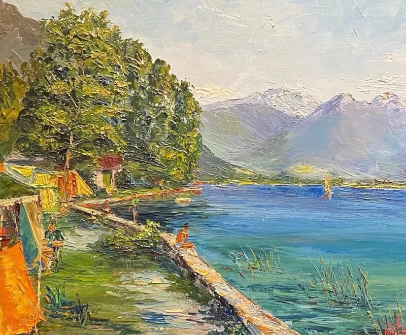 Pamono M. Vibert, By the Lake, Oil on Canvas, 1959> Painting
