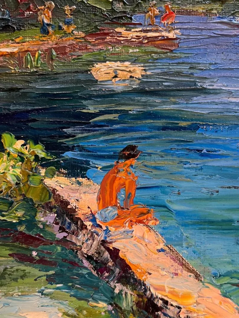 Pamono M. Vibert, By the Lake, Oil on Canvas, 1959> Painting
