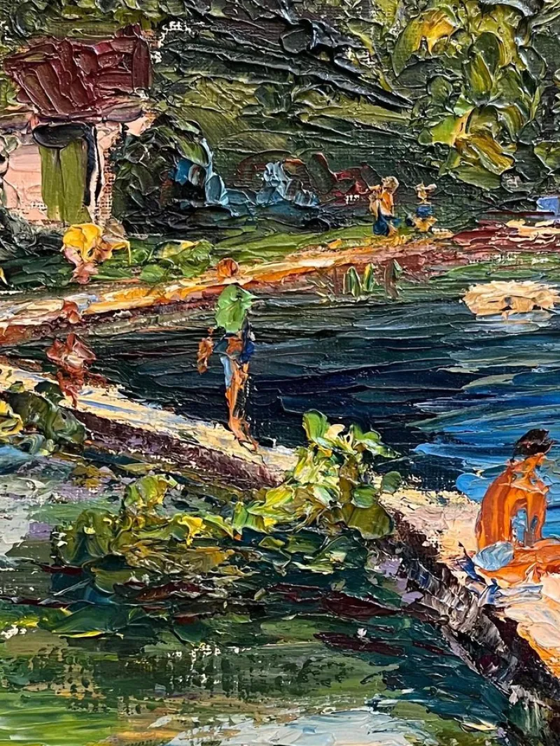 Pamono M. Vibert, By the Lake, Oil on Canvas, 1959> Painting