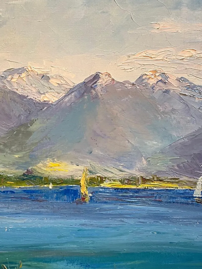 Pamono M. Vibert, By the Lake, Oil on Canvas, 1959> Painting