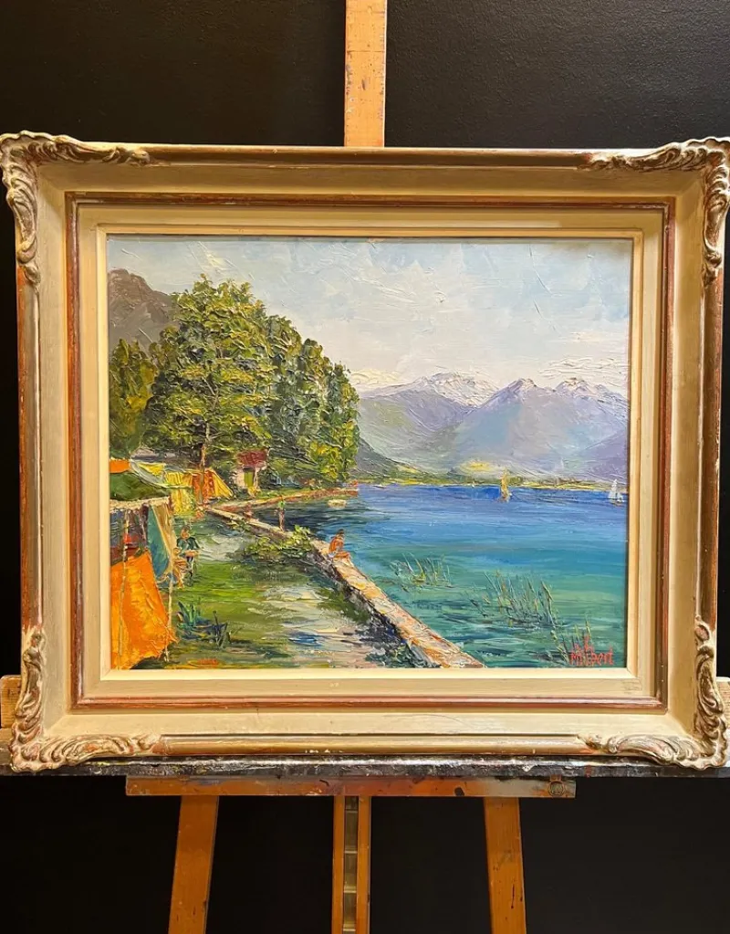 Pamono M. Vibert, By the Lake, Oil on Canvas, 1959> Painting