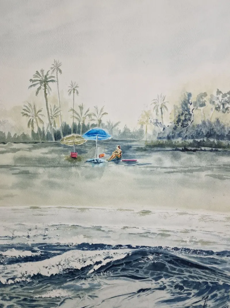 Sale Pamono Macarena Sanz, Blue Umbrella in Grao De Castellón, Watercolor