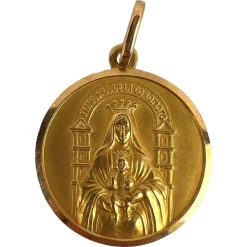 Pamono Madonna and Child of Coromoto Venezuela 18k Yellow Gold Pendant Medal, 1980s> Necklaces