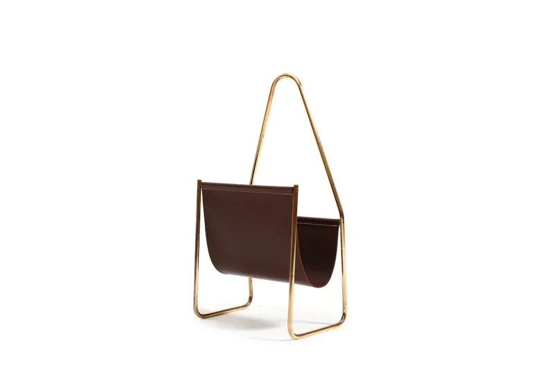 Pamono Magazin Holder in Brass and Leather by Carl Auböck for Werkstätte, Denmark, 1950s
