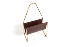 Pamono Magazin Holder in Brass and Leather by Carl Auböck for Werkstätte, Denmark, 1950s