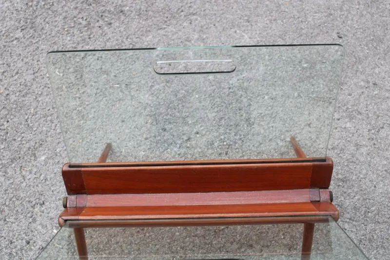 Pamono Magazine Rack in Cherry and Glass attributed to Cesare Lacca for Cassina, Italy, 1950s> Magazine Racks