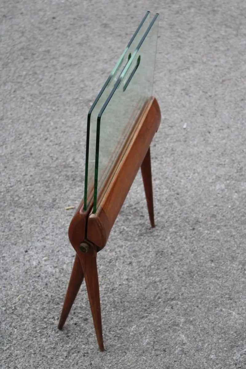 Pamono Magazine Rack in Cherry and Glass attributed to Cesare Lacca for Cassina, Italy, 1950s> Magazine Racks