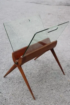 Pamono Magazine Rack in Cherry and Glass attributed to Cesare Lacca for Cassina, Italy, 1950s><noscript><img width=