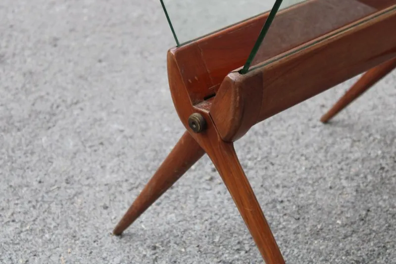Pamono Magazine Rack in Cherry and Glass attributed to Cesare Lacca for Cassina, Italy, 1950s> Magazine Racks