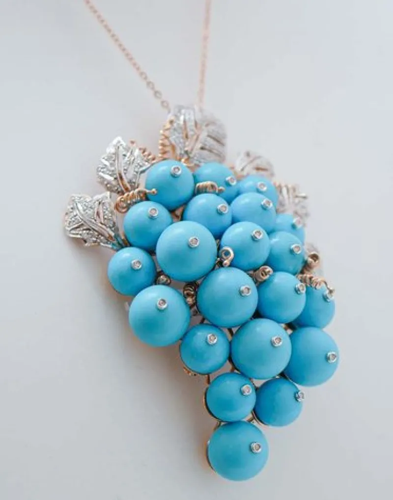 Pamono Magnesite, Diamonds, Rose Gold and Silver Bunch Brooch> Brooches