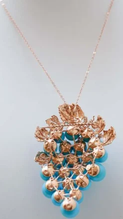 Pamono Magnesite, Diamonds, Rose Gold and Silver Bunch Brooch><noscript><img width=