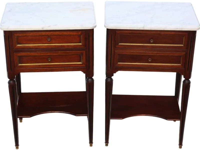Sale Pamono Mahogany and Marble Bedside Tables, 1925, Set of 2