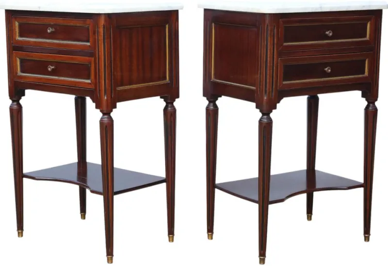 Sale Pamono Mahogany and Marble Bedside Tables, 1925, Set of 2