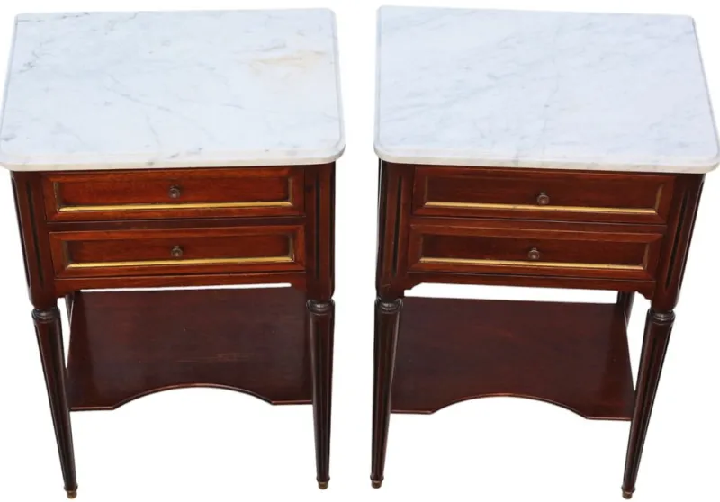 Sale Pamono Mahogany and Marble Bedside Tables, 1925, Set of 2