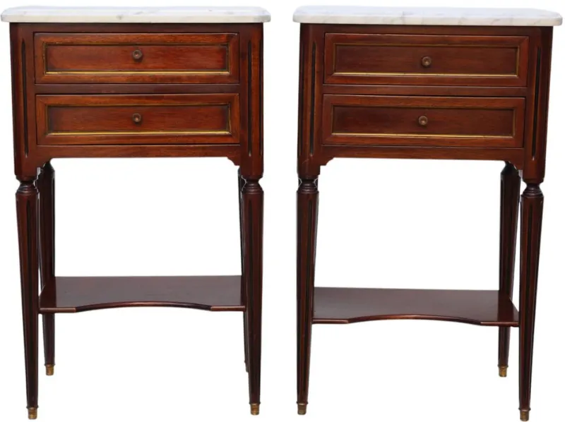 Sale Pamono Mahogany and Marble Bedside Tables, 1925, Set of 2