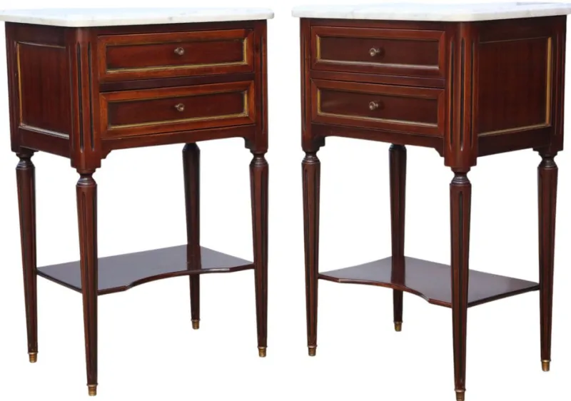 Sale Pamono Mahogany and Marble Bedside Tables, 1925, Set of 2