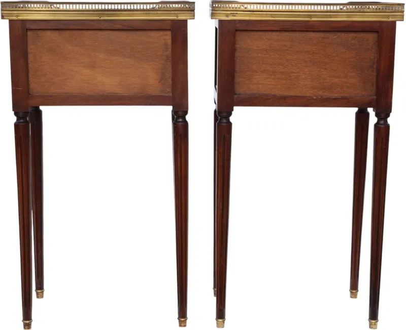 Pamono Mahogany and Marble Bedside Tables, 1925, Set of 2> Nightstands