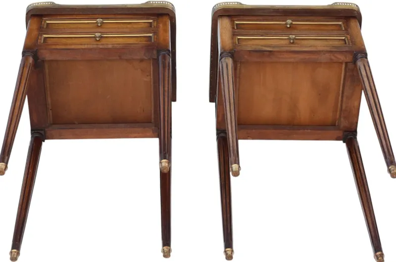 Pamono Mahogany and Marble Bedside Tables, 1925, Set of 2> Nightstands
