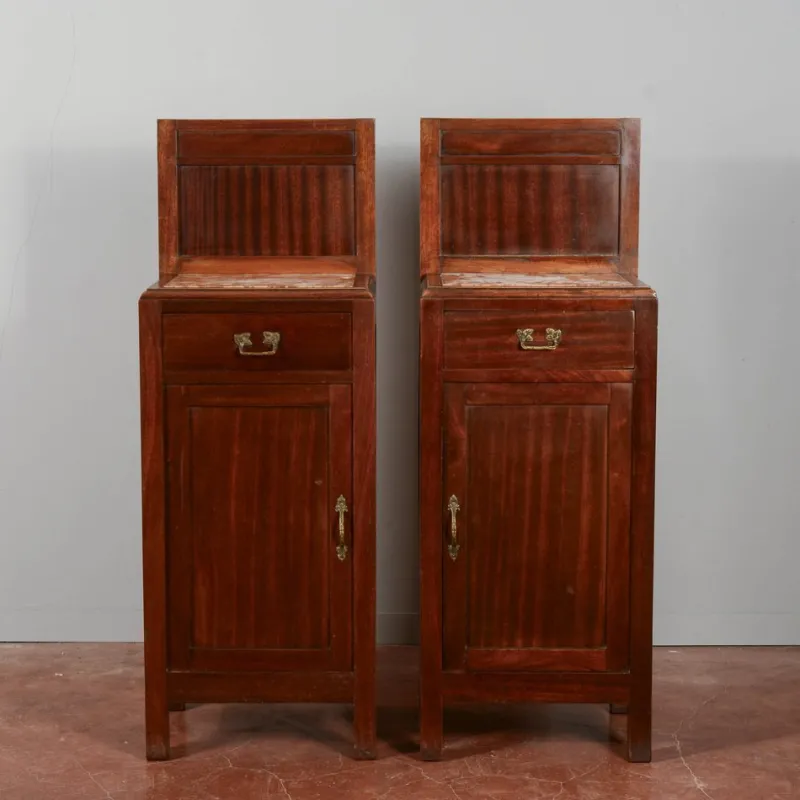 Pamono Mahogany Bedside Tables with Liberty Tops, Set of 2> Nightstands