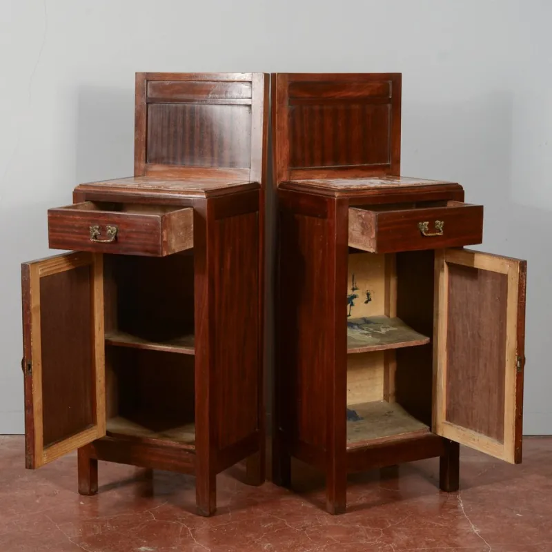 Pamono Mahogany Bedside Tables with Liberty Tops, Set of 2> Nightstands