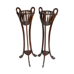 New Pamono Mahogany Wood Planters by Jacques Gruber, 1920s, Set of 2