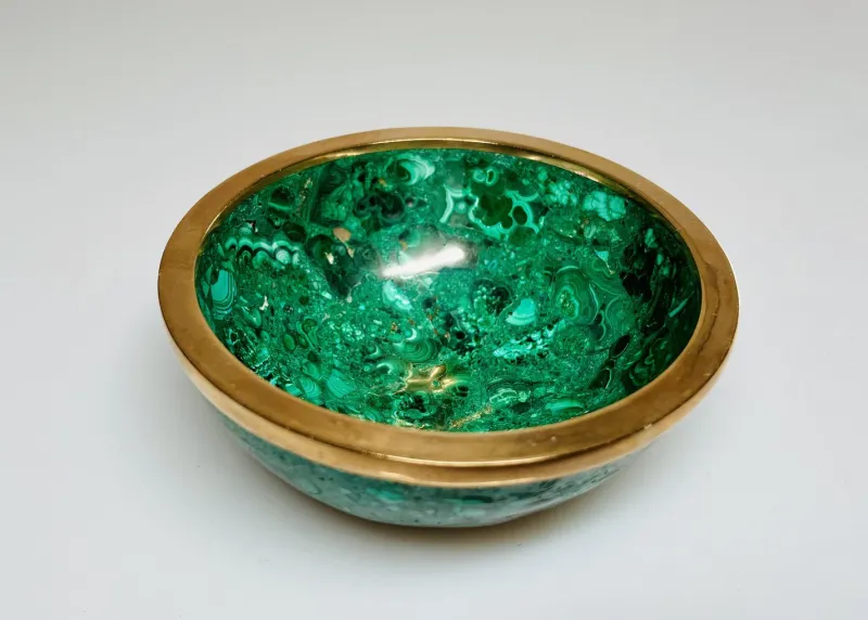 Pamono Malachite Bowl with Brass Rim, 1970s